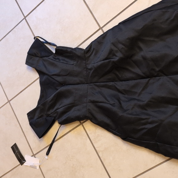 NWT Alfred Sung Cap Sleeve Pleated Skirt Dress Pockets Black Maxi Dress Size 2 - Picture 4 of 13